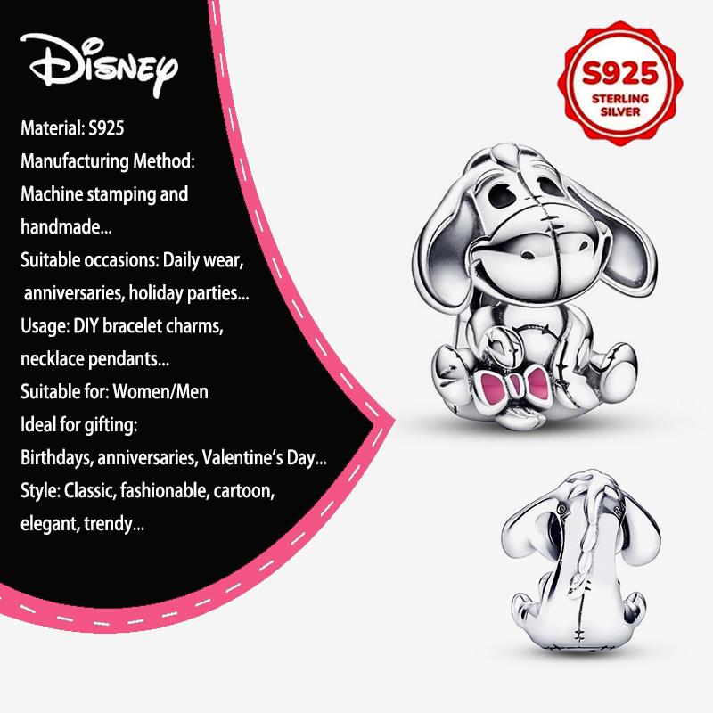 New Disney 925 Silver Winnie & Stitch Charms for Bracelet Necklace DIY Jewelry Gifts Holiday Party