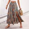 Womens A-Line Midi Skirt With Floral Print Split Hem Elegant Casual Dress