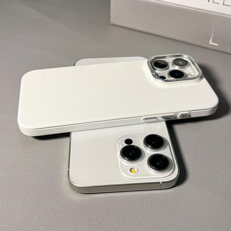 Lychee Leather Pattern Suitable for Apple 16 ProMax Mobile Phone Case Metal Button Iphone14 Simple 13 Protective Case 15