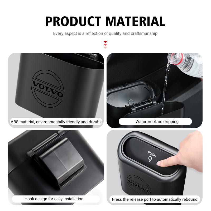 Kdvns0 Pour Siège Auto Volvo Poubelle de Dossier ABS Bac de Rangement de Porte avec Couvercle à Poussoir V60 V50 V40 S80 S60 S90 C40 XC40 V70 XC70 XC60 XC90