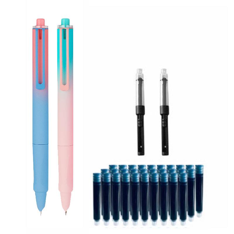 Refillable Ergonomic Fountain Pen for Students - Transparent Colored Plastic Design