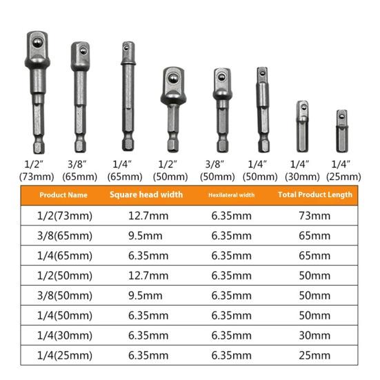 3/8Pcs Socket Adapter Drill BIts Set Hex Shank 1/4 3/8 1/2 Inch Impact Driver Tool