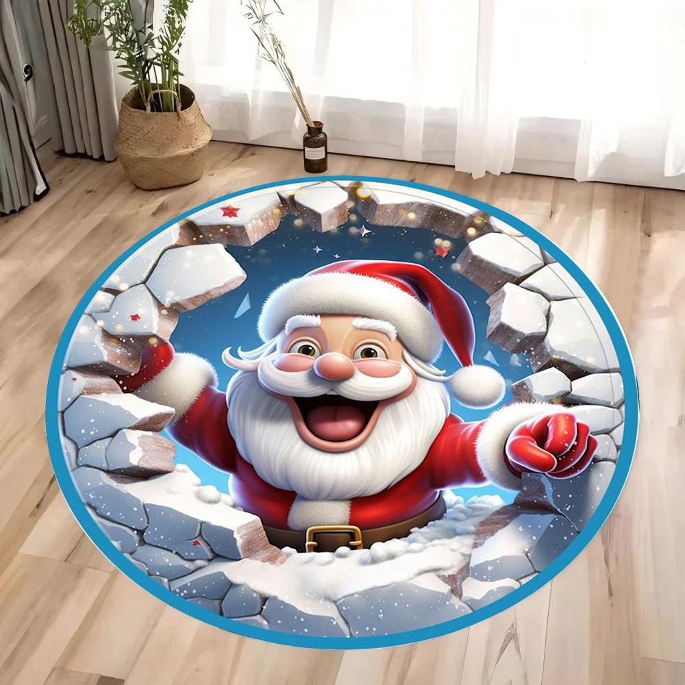 3D Weihnachtlicher Runder Bodenläufer Schreibtischstuhl Teppich Feiertags Szene Dekoration Teppich Neujahrsatmosphäre Teppiche Heimdekoration