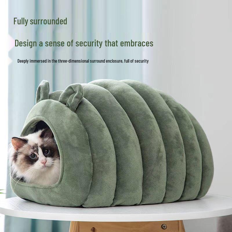 Four Seasons Enclosed Cat Bed - Cozy, Washable Caterpillar Nest for Deep Sleep