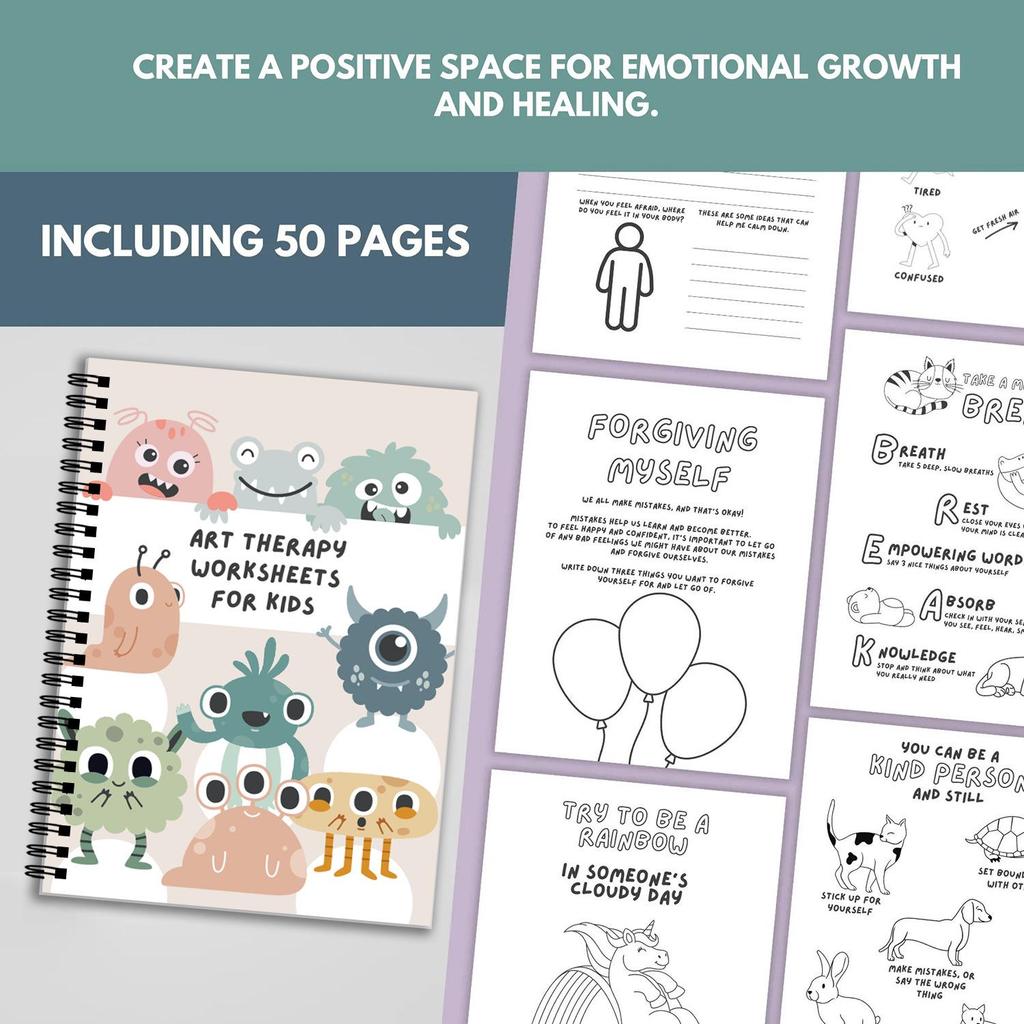 Instantly Available Cute Monster Emotional Management Workbook for Kids – 50 Pages