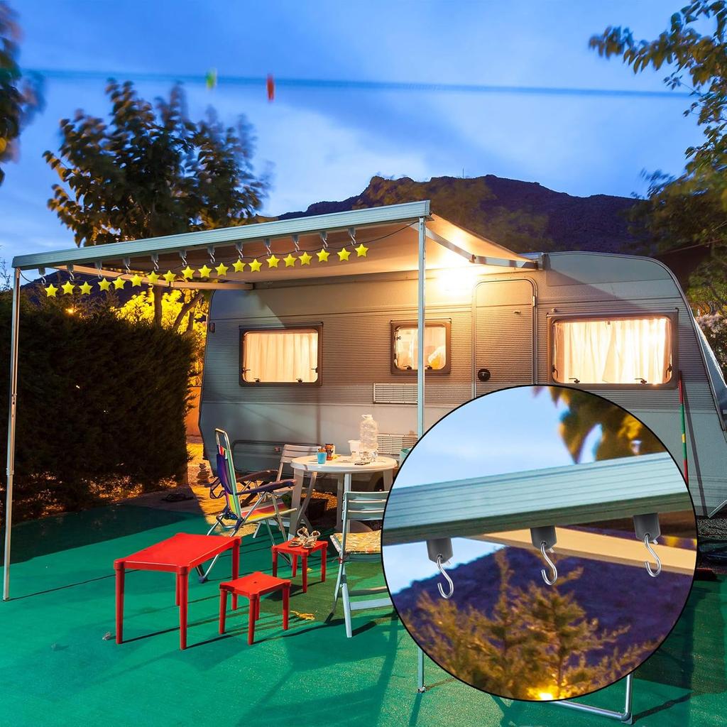 BBTO 14 Pieces RV Awning Hooks for Lights Camping Awning Accessory Hangers Plastic Metal S Shaped Gray Hooks Set Camper Light Support Hanger for