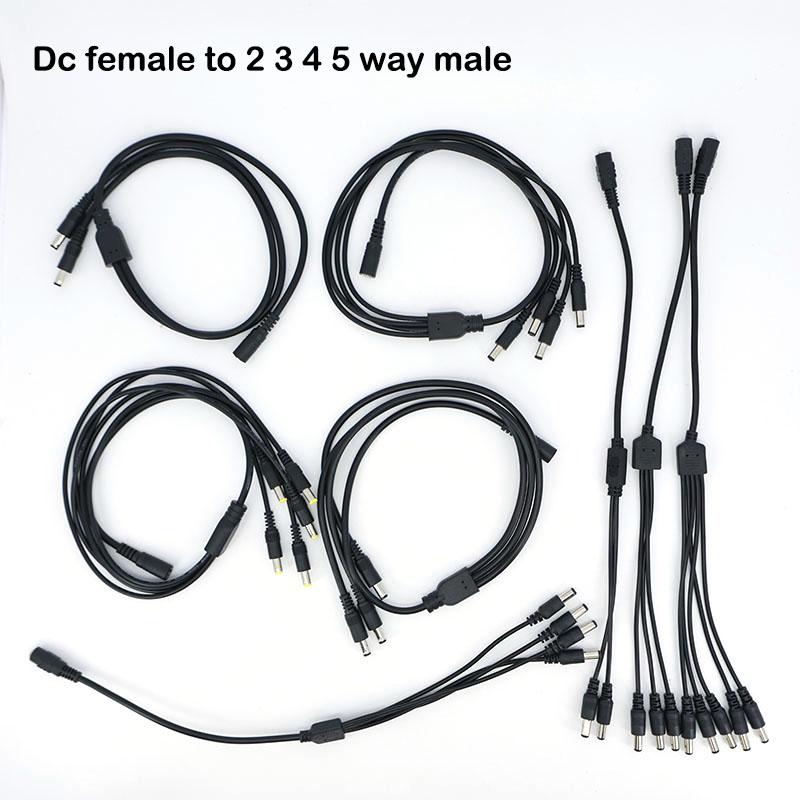 DC 1 Female To 2 3 4 5 Way 22awg 18awg Male Connector Power Supply Splitter Plug Adapter Cable Cord 5.5mmx2.1mm for Strip Light