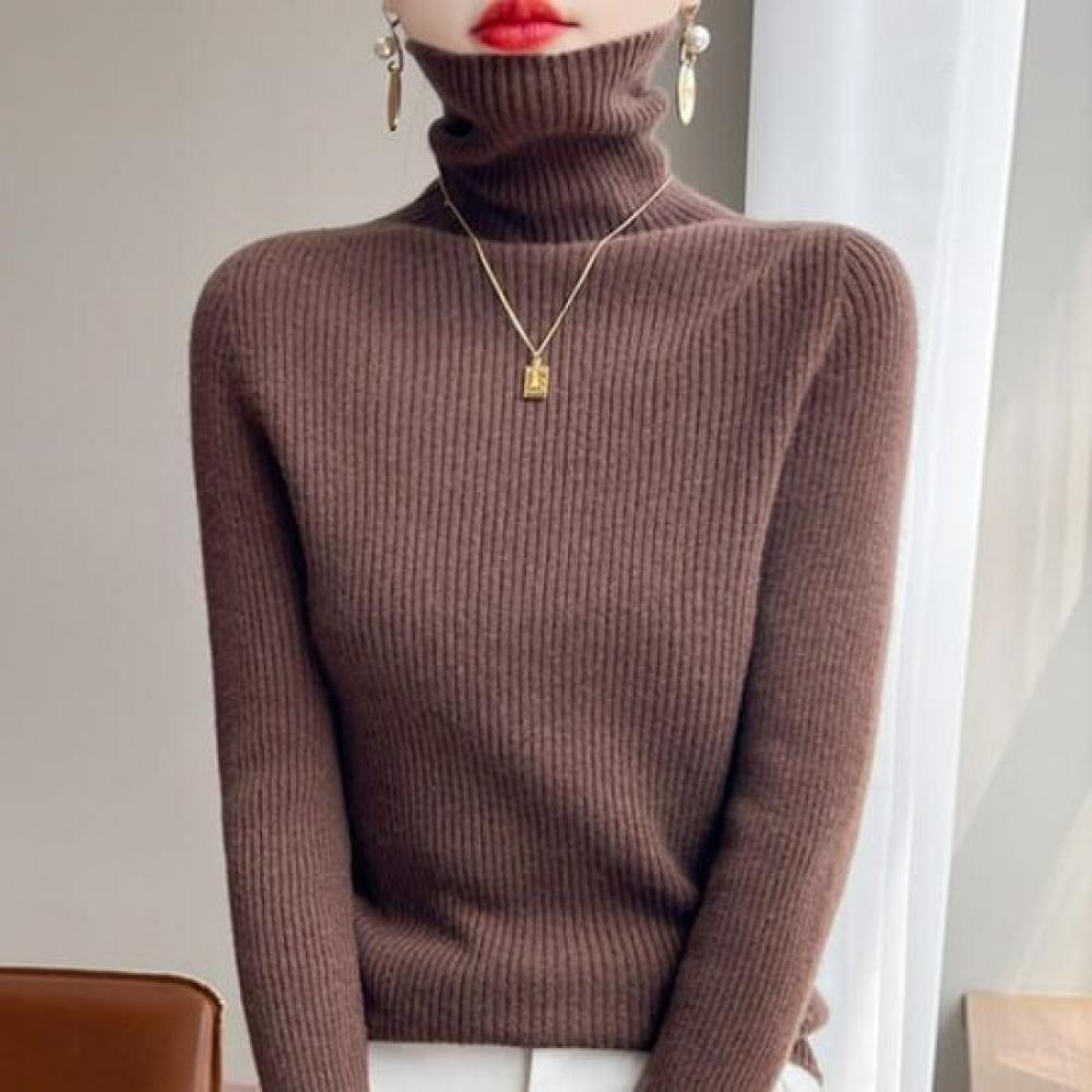 Navava Women Soft Rib Turtleneck Long Sleeve Knit Tee Nk3197