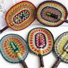 Vintage Seagrass Woven Fan Colorful Striped Patterns Summer Cooling Fan  Home Decoration