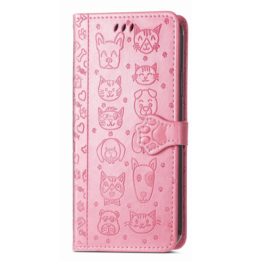Custodia a Portafoglio Flip in Pelle per Samsung Galaxy A17 A16 A15 A14 A13 A12 A07 A06 A05 A05S A04S Gatto e Cane in Rilievo, Copertura Telefono
