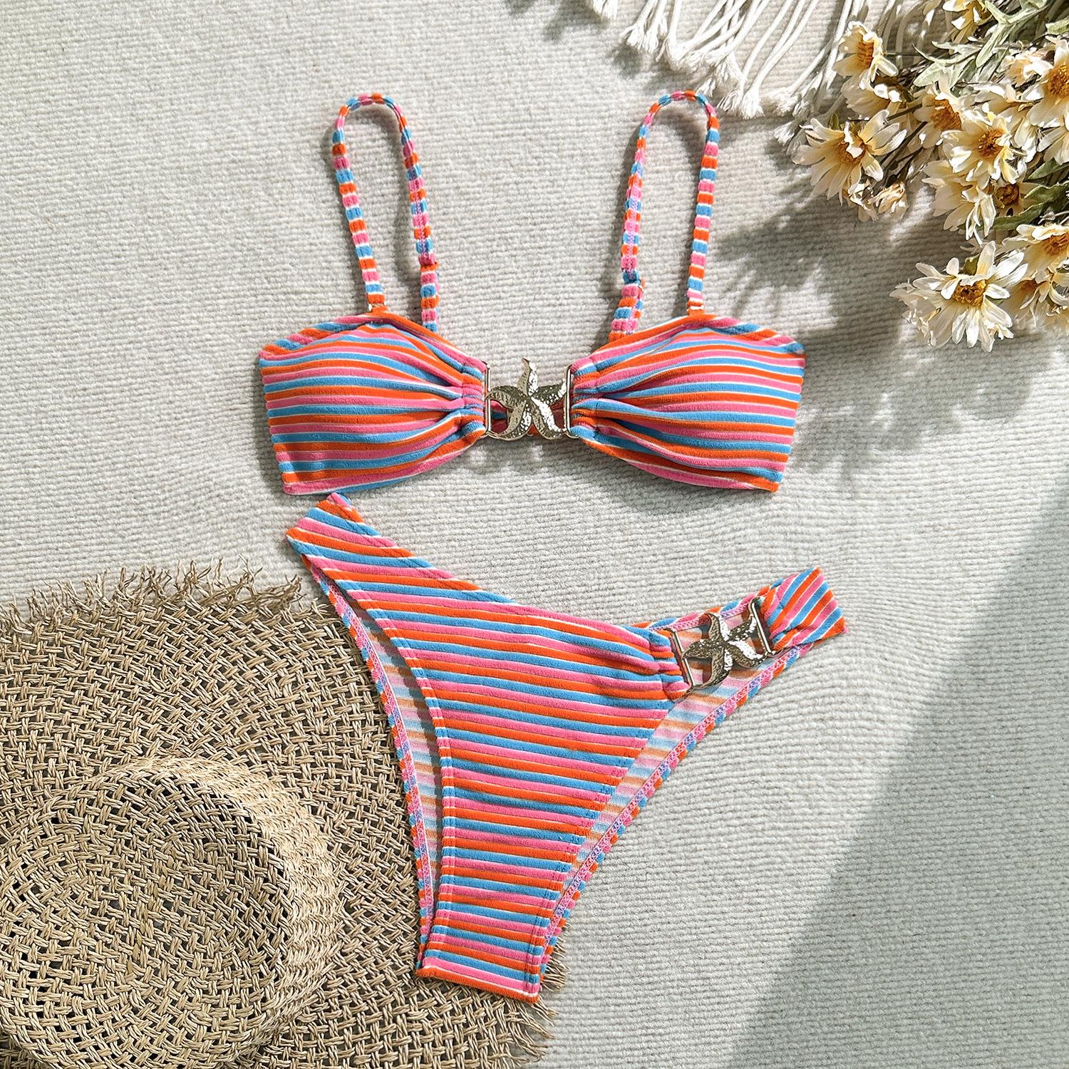2026 European and American Fashion and Sexy New Striped Swimsuit Women s Two-piece Bikini Swimsuit S
