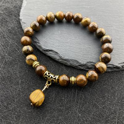 Nuovo Bracciale da Uomo con Charm Moda 8MM Pietra Naturale Ciondolo Bracciale con Perline in Pietra Occhio di Tigre per Uomo