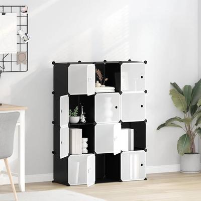 Vidaxl Cube Shelf with 12 Compartments and Doors, Black, Pp