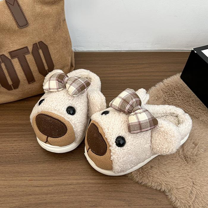 Kapibara fluffy slippers for women in autumn and winter 2025, thick-bottomed indoor home thermal bag head cotton slippers