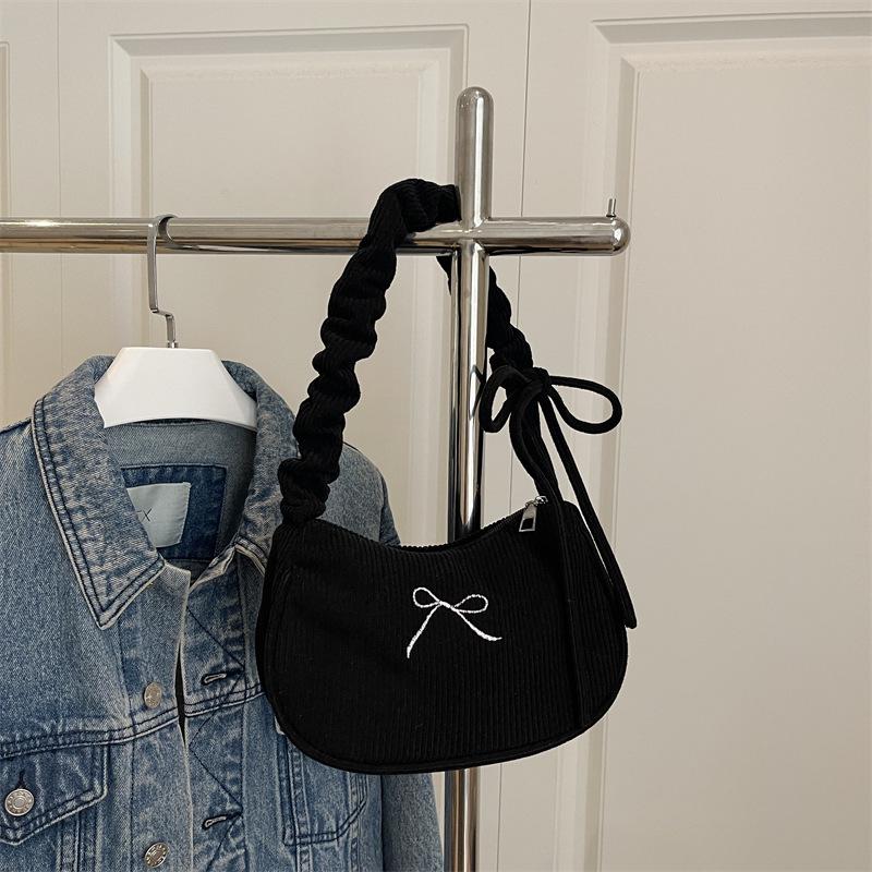 2025 Herbst Damen Trendige Plissierte Tote—Kleine Quadratische Bestickte Schleife Schulter- & Achseltasche