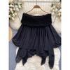 Fairy Top Super Fairy Sweet Heavy Industry Ruched off-Shoulder off-Shoulder Pure French Style Puff Sleeves Asymmetrical Chiffon Shirt