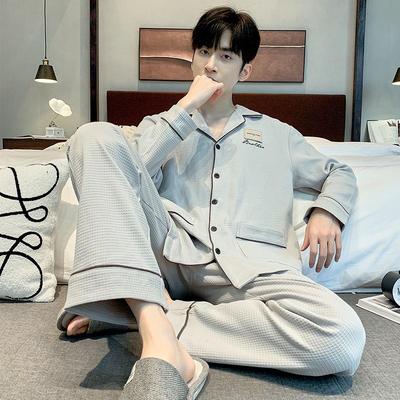 Men's 2023 Cotton Plus Size Pajama Set: Loose, Long Sleeve for Spring, Autumn, Winter.