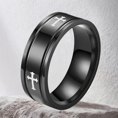 Black Metal Cross Ring For Men Women Stainless Steel Ring Punk Gothic Simple Hands Accessories Christian Family Gift
