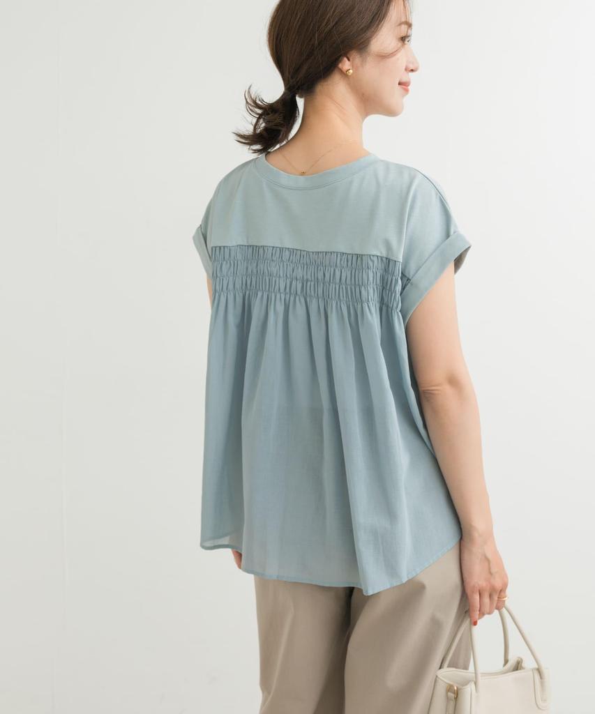 URBAN RESEARCH DOORS Shirred Fabric Docking Size M Women's T-Shirt, DRA5-21W104, Blue,