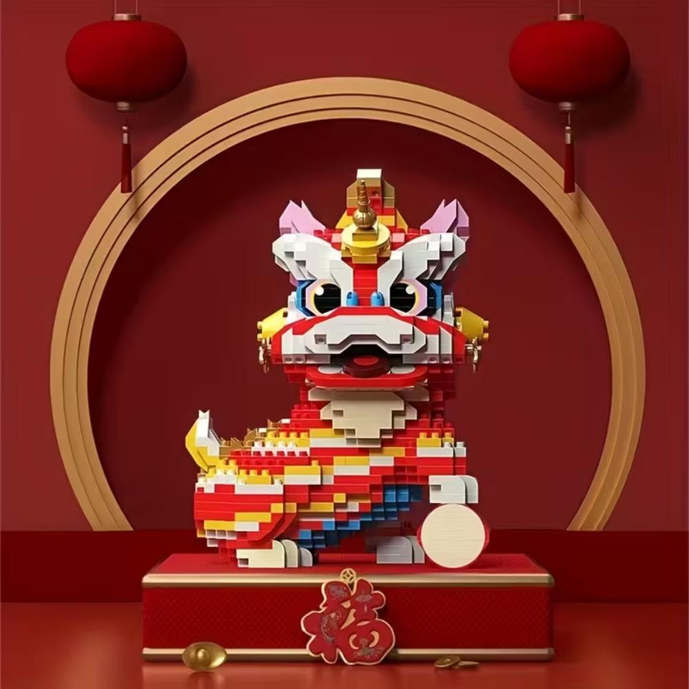 Micro-Baustein-Set Traditioneller Chinesischer Löwentanz 3D-Modell Miniatur Kulturelle Darstellung Konstruktionsspielzeug Chinesisches Neujahr