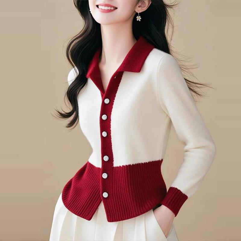 

ZANZEA Женские рубашки с длинным рукавом и лацканами контрастного цвета 2XL красный