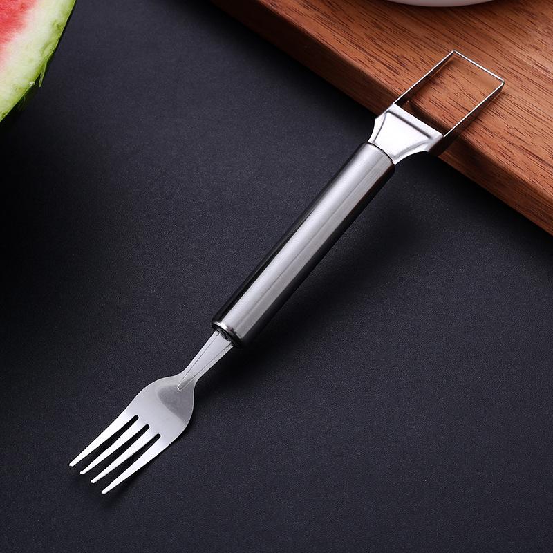 

Stainless Steel Watermelon Slicer & Dicer with Fork & Spoon - Home Use Melon Cutting Tool & Meat Scooper