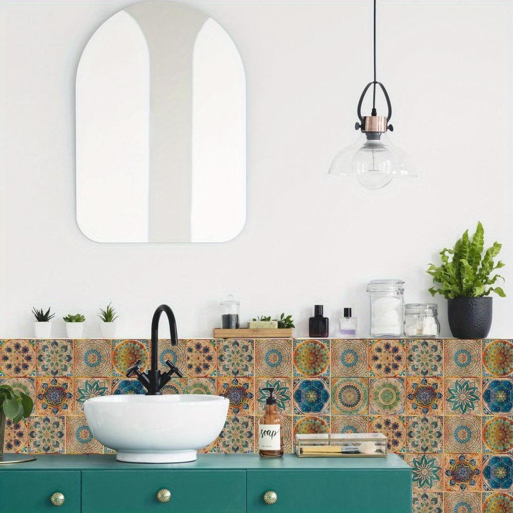 24pcs Vintage Self Adhesive Ceramic Tile Stickers Peel and Stick Backsplash Waterproof Wallpaper Wall Stickers Decorative Tiles for Kitchen Bathroom