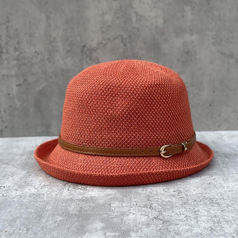 Elegant Curling Small Basin Hat Hollow Breathable Imitation Linen Bucket Hat Dome Casual Hat Children'S Summer Daily