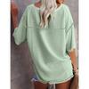 Summer Women V-Neck T-Shirt Waffle Casual Loose Short Sleeve Tee