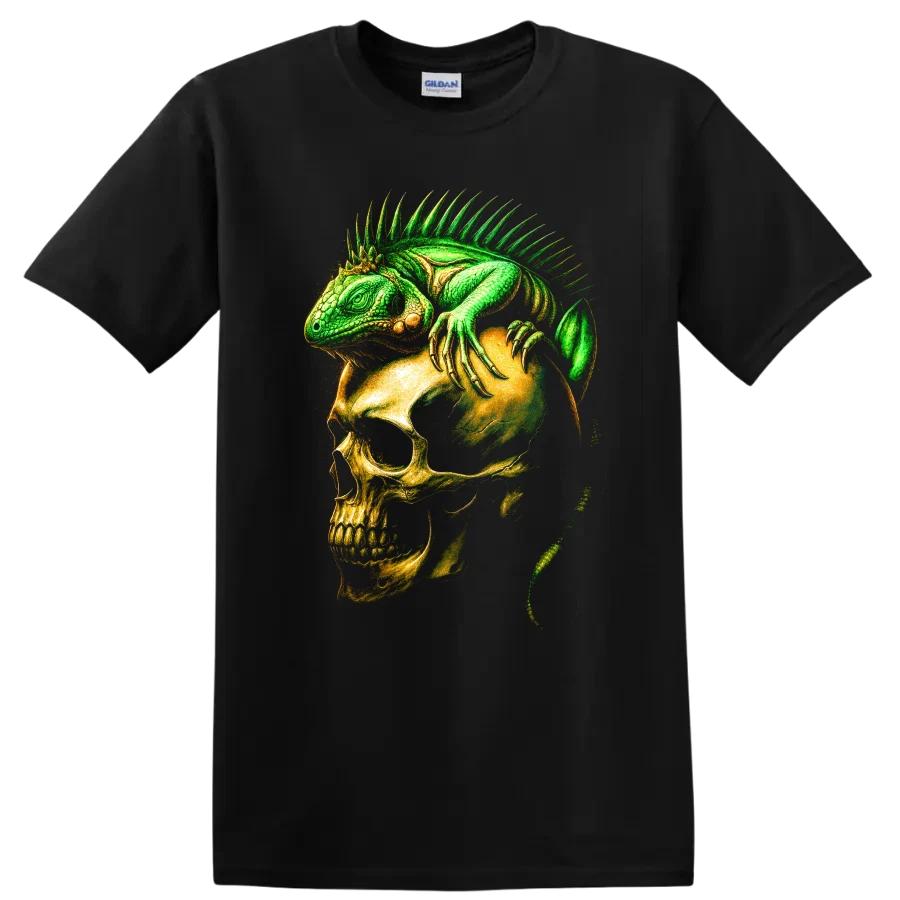 Iguana Skull T Shirt Green Reptile Skeleton Gothic Horror Graphic Art Cool Tee