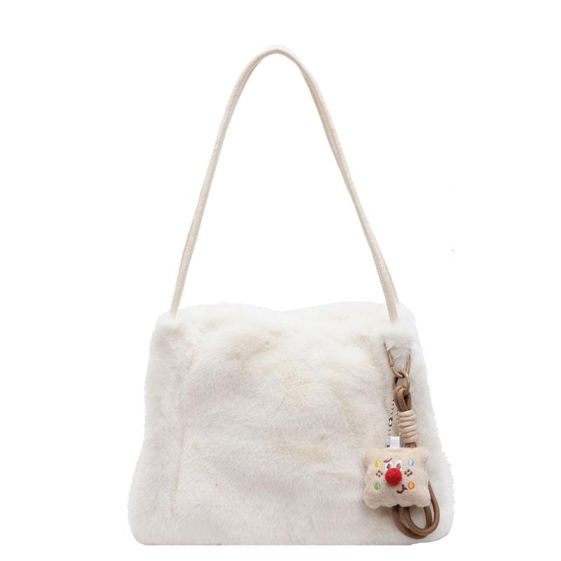 Pleated plush handbag women's 2025 new simple high-value fashionable underarm shoulder bag foreign style small square bag