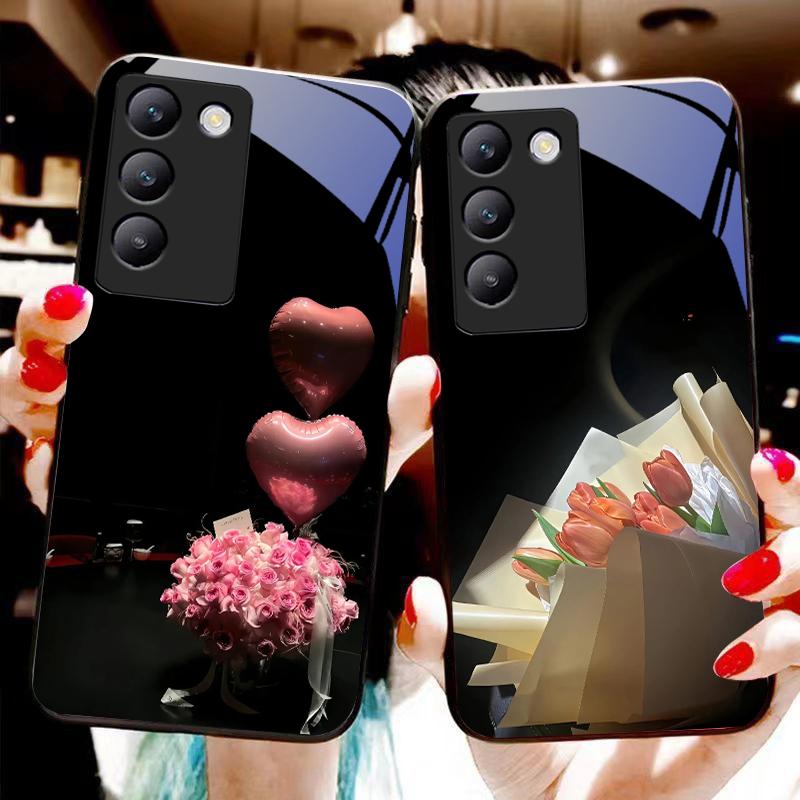 Różowe Kwiaty Róży Dla Y72 33S 11 03 36 96 Lite 35 16 Iqoo 12 V40 SE 5G 29 40 21 30 X80 Pro Vivo Etui na Telefon ze Szkła Hartowanego