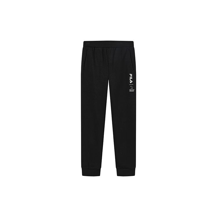 FILA Solid Color Loose Fit Letter Embroidered Casual Pants Women bottoms Black F11W249601FBK