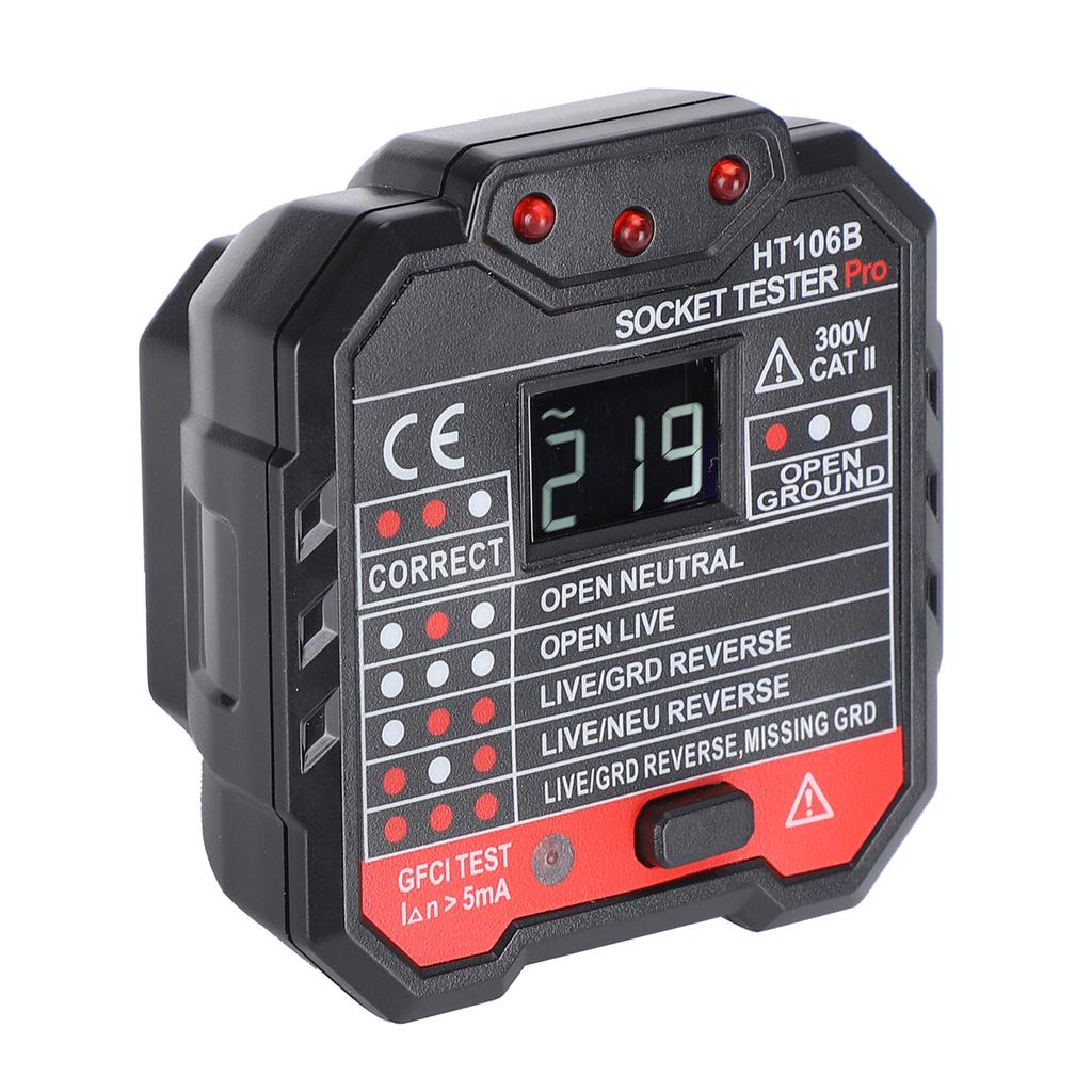 HT106B Digital Display Socket Detector Wall Plug Circuit Breaker Tester US Plug 110‑220V