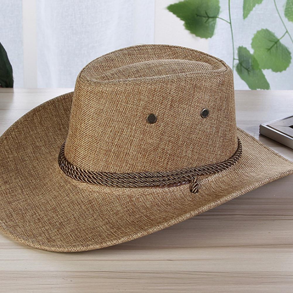 Men Summer Cool Western Cowboy Hat Outdoor Wide Brim Hat