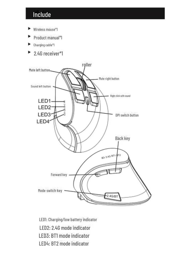 Wireless Bluetooth Vertical Mouse, USB 2.4GHz, Rechargeable, Ergonomic, Compatible with Notebooks & Desktops, Silent for Office Use.