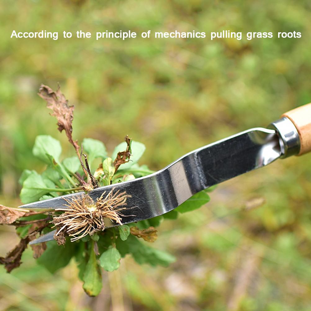 Hand Weeding Fork Manual Weed Extractor Stainless Steel Grass Remover with Long Prongs and Ergonomic Handle