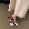 IPPEUM Ballet Flats Women Purple Satin Round Toe Mary Jane Shoes Buckle Silver Ballerina Flats