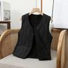 Yousheng Winter Women Layering Vest Coat Thin Padded Button Closure Round Neck Sleeveless Solid Color Windproof Heat Retention Outdoor Down Coat