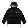 Unisex Kapuzen-Pufferjacke Baumwollfüllung Warmer Wintermantel Lockere Passform Reißverschluss vorne Bestickt Einfarbige