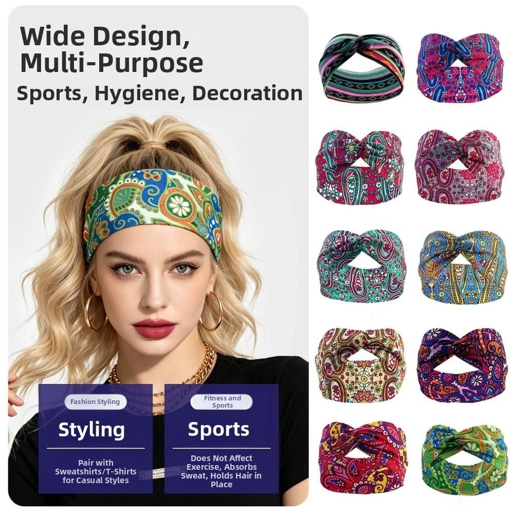 10*25cm Bohemian Yoga Elastic Headband Sweat Absorbent Sports Fitness Headband