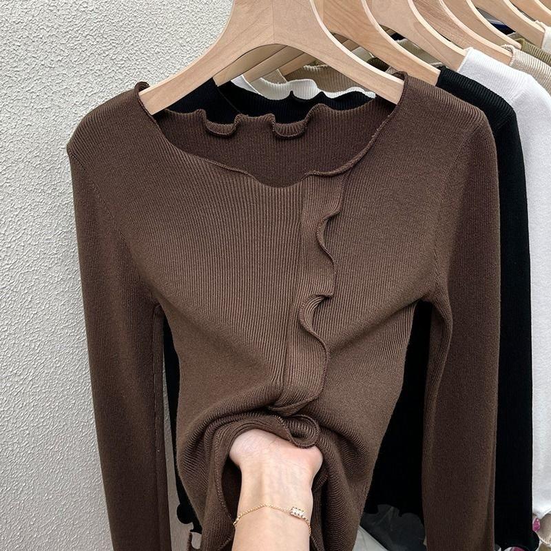 Elegantes Damen-Strickoberteil in einfarbigem Design für Übergrößen im Herbst und Winter