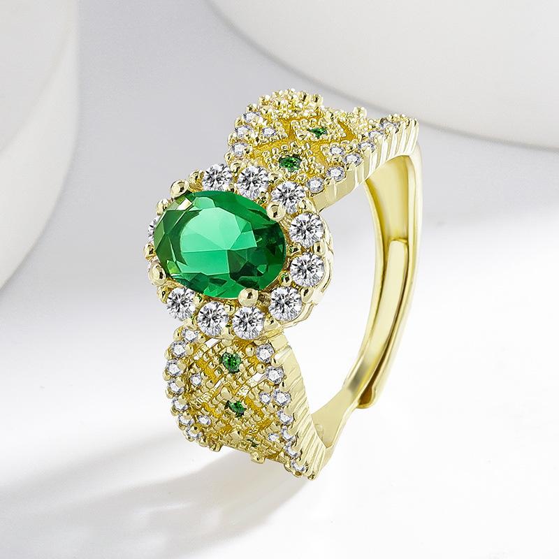 925 Sterling Silver Fashion Classic Emerald Zircon Hollow Pattern Ring Birthday Party Anniversary Gift