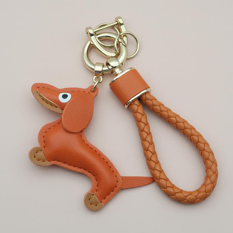 Adorable Sausage Dog Car Keychain PU Leather Cartoon Pendant Unique Puppy Lover Gift
