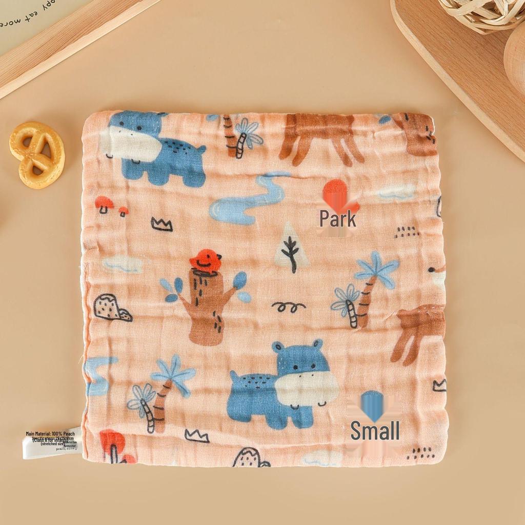 Class A Pure Cotton Crinkle Bib: Six-Layer Cartoon Print Square Handkerchief