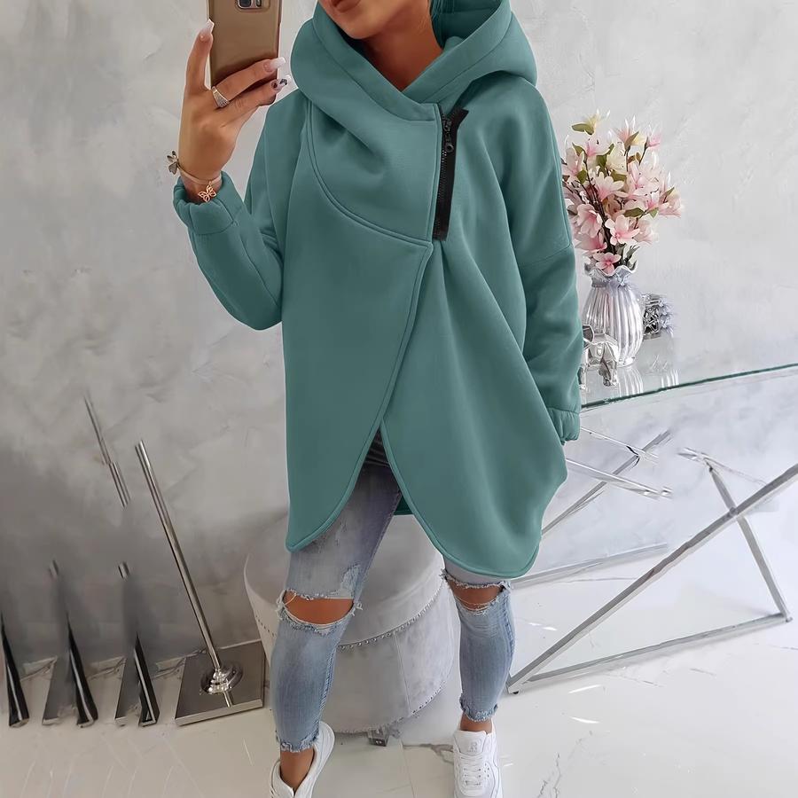 Women's Long Sleeve Casual Black Hoodie Sweatshirt with Front Pockets and Zippered Hood