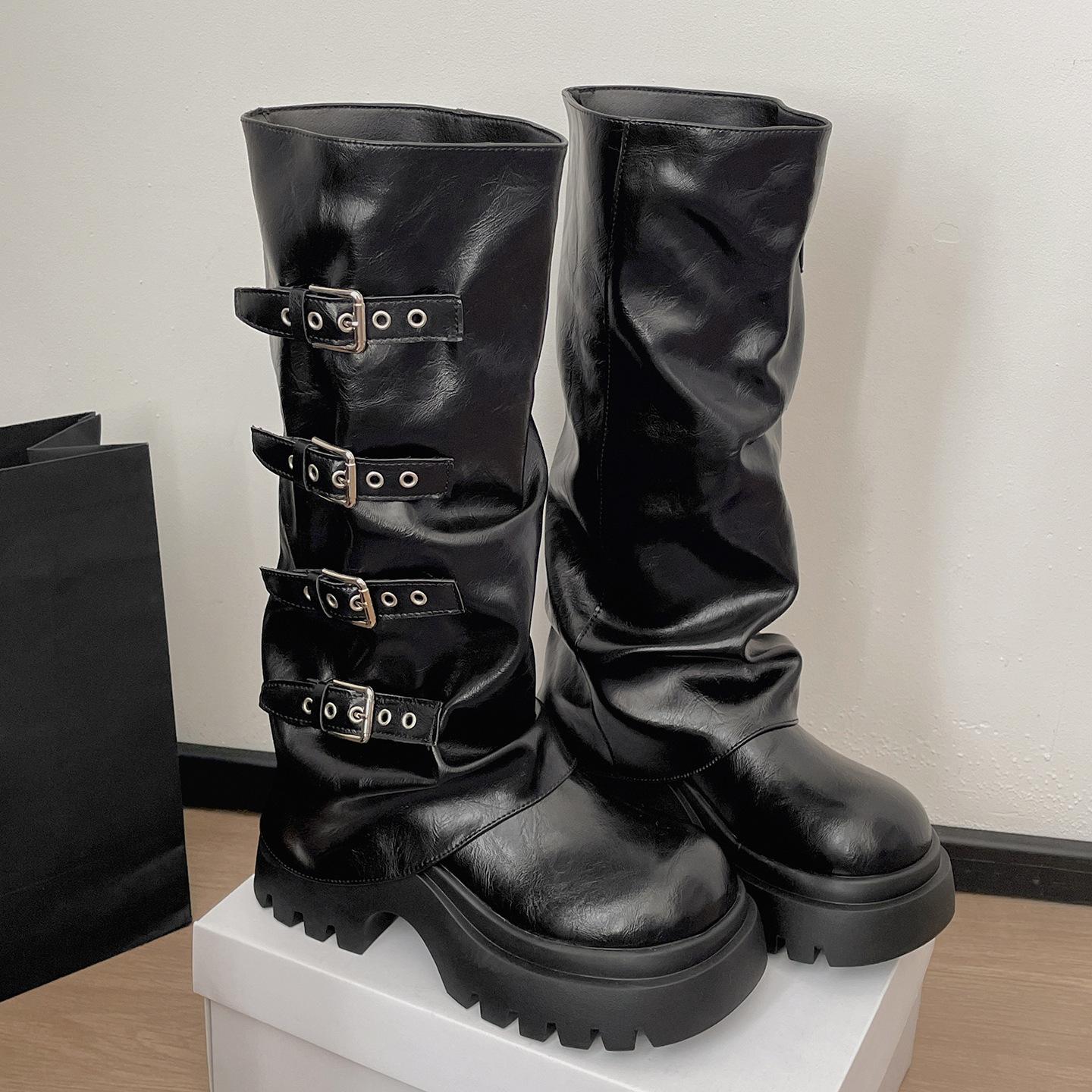 

Brown British style thick heel platform boots Martin boots women s 2025 new autumn small height-increasing trouser boots 40 чёрный