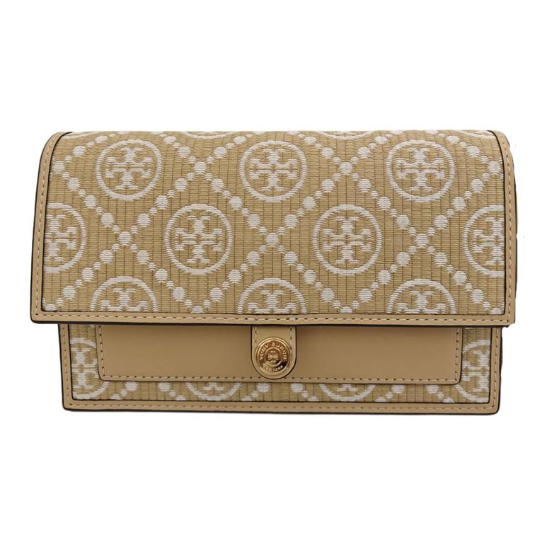 

Tory Burch T Monogram Gold Hardware T Letter Print Raffia Wallet Women Wallet Natural 160696-254 Basic Set (Bag+Dust Bag)