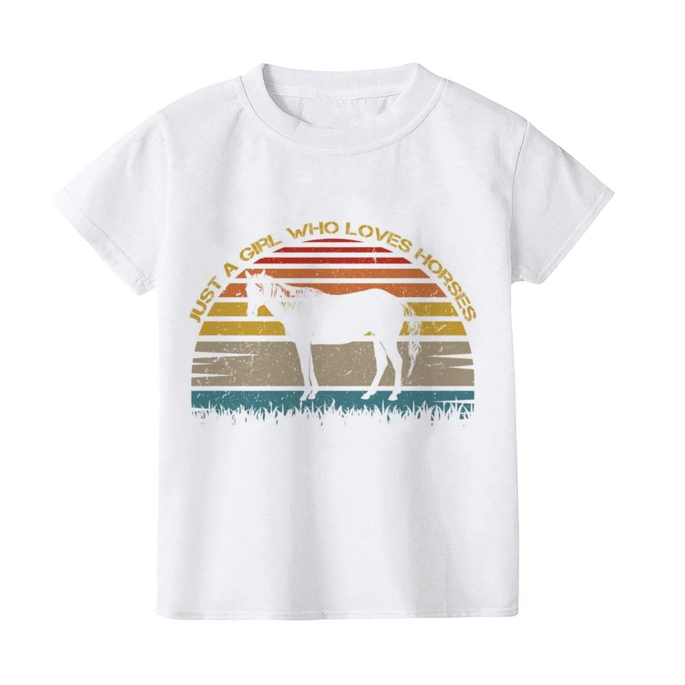 Just A Girl Who Loves Horses Print Kids Tshirt Toddler Short Sleeve Shirt Girls Cute Clothes Children Kid Gift Child Summer Tee