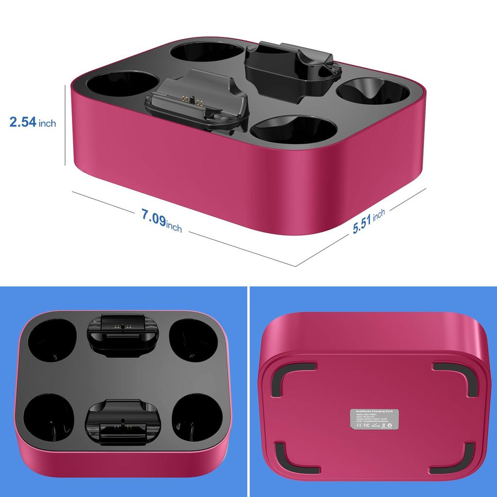 LVFAN PS5 Controller Charging PS5 Simultaneous Gamepad PS5 Peripheral Device with LED Integrated Base and Red Charger, Stand, Accessories, 2-Piece